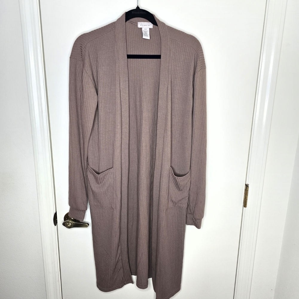 if it were me Taupe Ribbed Open Duster
